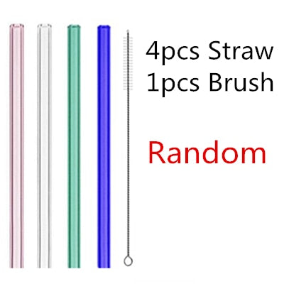 4/10PC Special Fine Curved Glass Straight Bend  Drinking Glass Straws Reusable Eco-friendly With Cleaning Brush