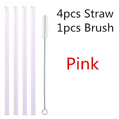 4/10PC Special Fine Curved Glass Straight Bend  Drinking Glass Straws Reusable Eco-friendly With Cleaning Brush