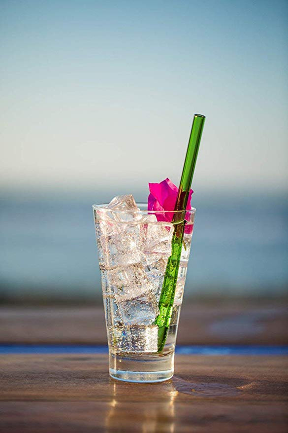 4/10PC Special Fine Curved Glass Straight Bend  Drinking Glass Straws Reusable Eco-friendly With Cleaning Brush