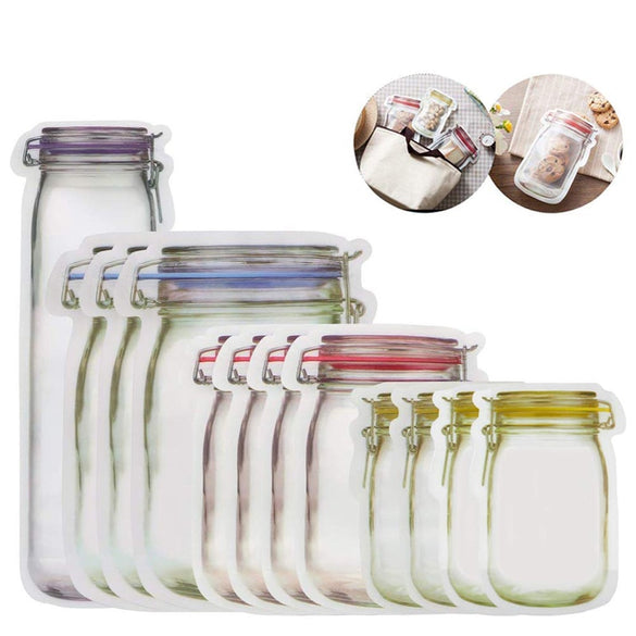 LMETJMA 12 Pieces Mason Jar Zipper Bags Reusable Snack Saver Bag Leakproof Food Sandwich Storage Bags for Travel Kids KC0216