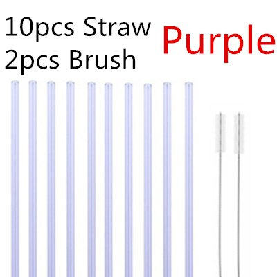 4/10PC Special Fine Curved Glass Straight Bend  Drinking Glass Straws Reusable Eco-friendly With Cleaning Brush