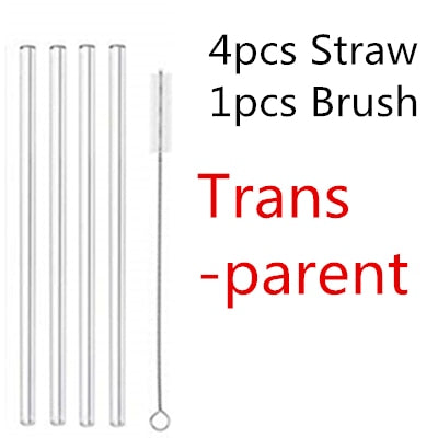4/10PC Special Fine Curved Glass Straight Bend  Drinking Glass Straws Reusable Eco-friendly With Cleaning Brush