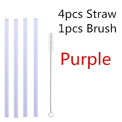 4/10PC Special Fine Curved Glass Straight Bend  Drinking Glass Straws Reusable Eco-friendly With Cleaning Brush
