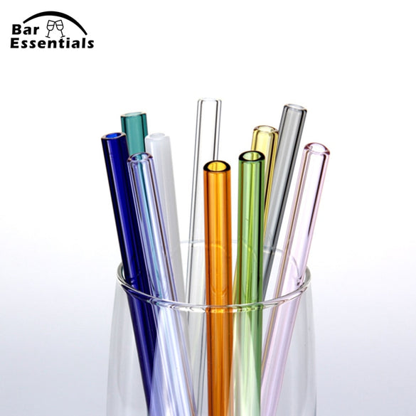 4/10PC Special Fine Curved Glass Straight Bend  Drinking Glass Straws Reusable Eco-friendly With Cleaning Brush