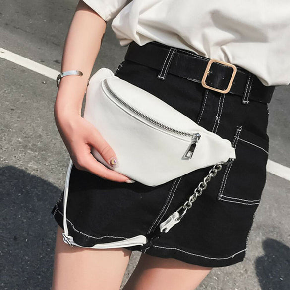 2020 Womens Waist Bag Fanny Pack PU Bag Belt Purse Small Purse Phone Key Pouch White Black Waist Packs