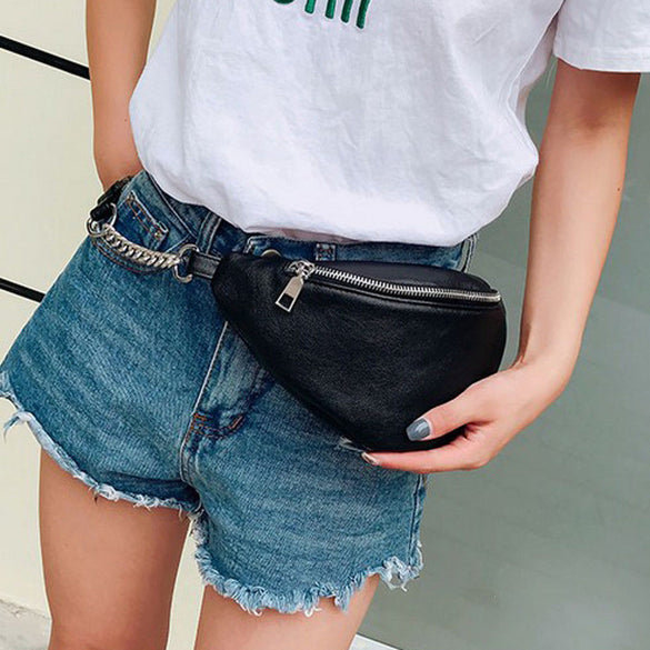 2020 Womens Waist Bag Fanny Pack PU Bag Belt Purse Small Purse Phone Key Pouch White Black Waist Packs