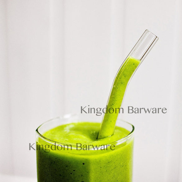 10PCS Glass Straws Clear Bent 20cm" x 8 mm  - Perfect Reusable Straw For Smoothies, Tea, Juice --10 Pack With Cleaning Brush