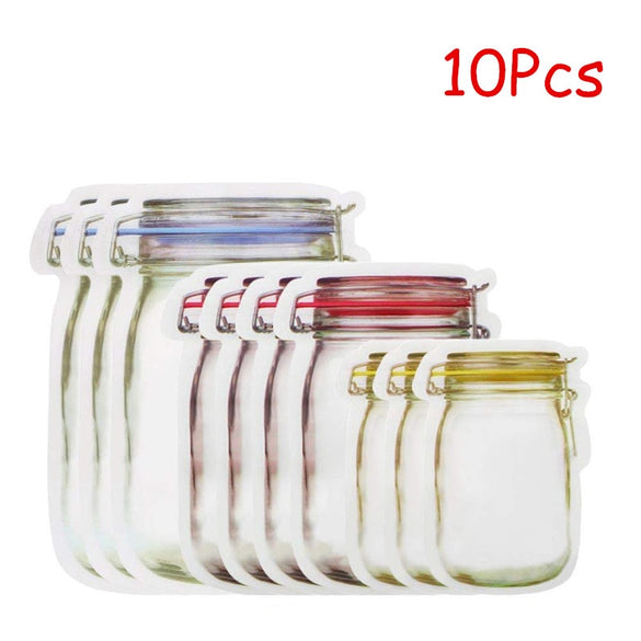 LMETJMA 12 Pieces Mason Jar Zipper Bags Reusable Snack Saver Bag Leakproof Food Sandwich Storage Bags for Travel Kids KC0216