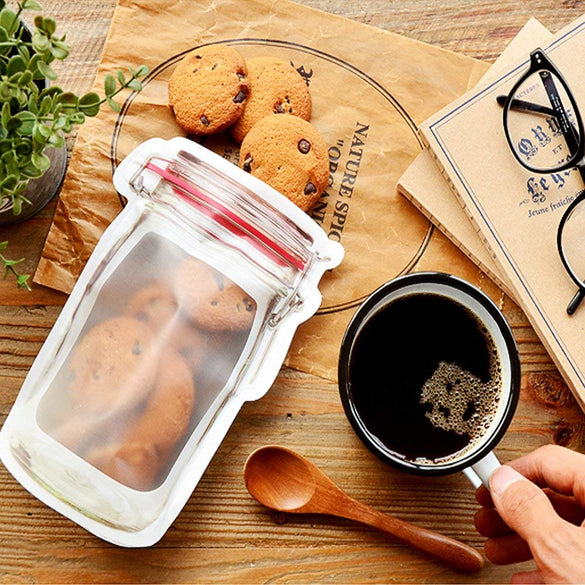 LMETJMA 12 Pieces Mason Jar Zipper Bags Reusable Snack Saver Bag Leakproof Food Sandwich Storage Bags for Travel Kids KC0216