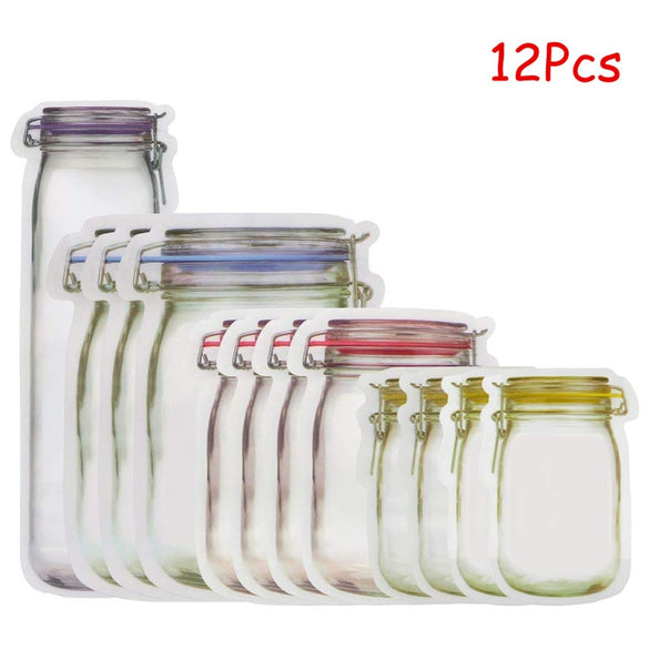 LMETJMA 12 Pieces Mason Jar Zipper Bags Reusable Snack Saver Bag Leakproof Food Sandwich Storage Bags for Travel Kids KC0216