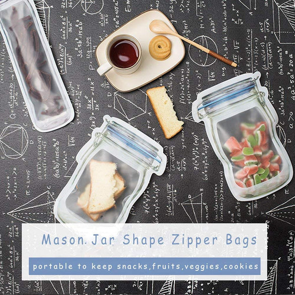 LMETJMA 12 Pieces Mason Jar Zipper Bags Reusable Snack Saver Bag Leakproof Food Sandwich Storage Bags for Travel Kids KC0216