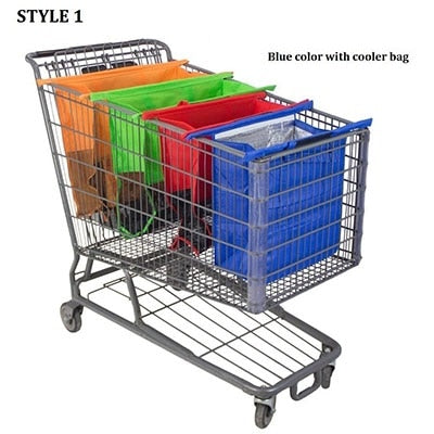 4PCS/Set Shopping Cart Trolley Bags Foldable Reusable Grocery Shopping Bag Eco Supermarket Bag Easy to Use and Heavy Duty Bolsas