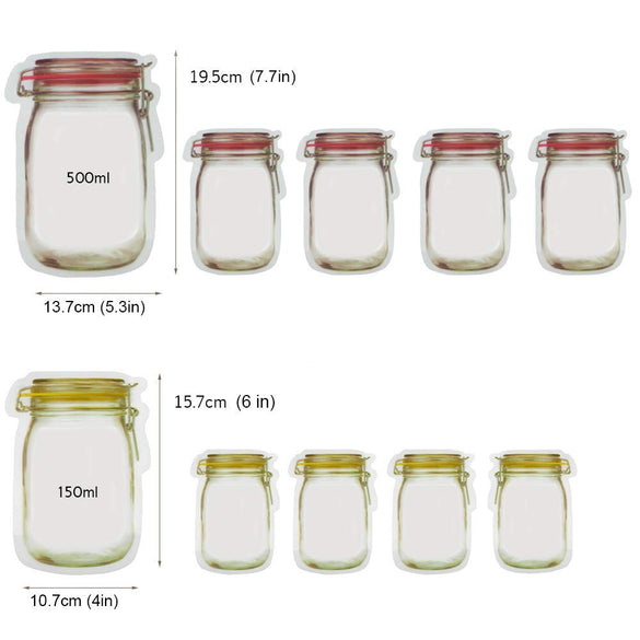 LMETJMA 12 Pieces Mason Jar Zipper Bags Reusable Snack Saver Bag Leakproof Food Sandwich Storage Bags for Travel Kids KC0216