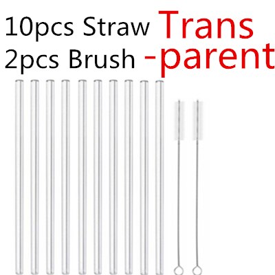 4/10PC Special Fine Curved Glass Straight Bend  Drinking Glass Straws Reusable Eco-friendly With Cleaning Brush