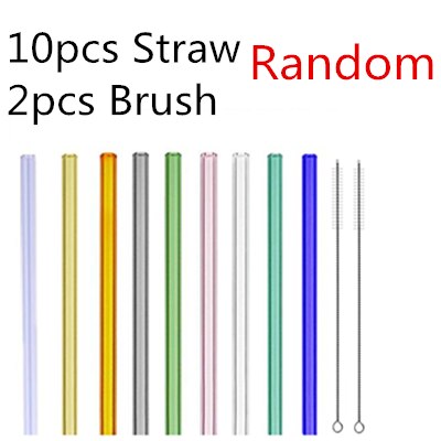 4/10PC Special Fine Curved Glass Straight Bend  Drinking Glass Straws Reusable Eco-friendly With Cleaning Brush