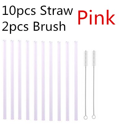 4/10PC Special Fine Curved Glass Straight Bend  Drinking Glass Straws Reusable Eco-friendly With Cleaning Brush