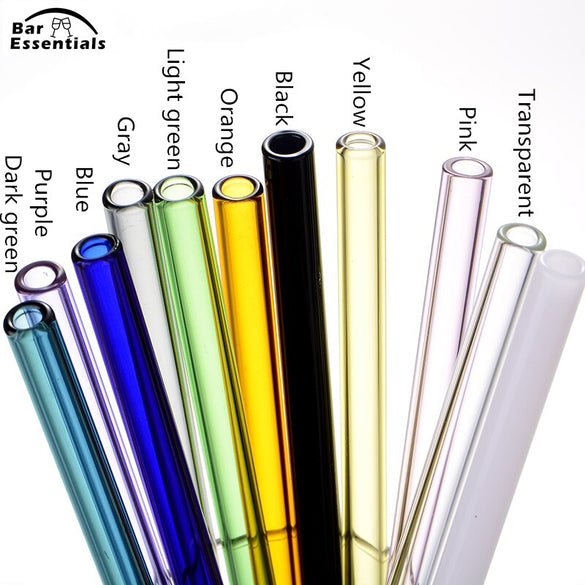 4/10PC Special Fine Curved Glass Straight Bend  Drinking Glass Straws Reusable Eco-friendly With Cleaning Brush