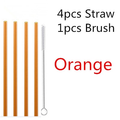 4/10PC Special Fine Curved Glass Straight Bend  Drinking Glass Straws Reusable Eco-friendly With Cleaning Brush