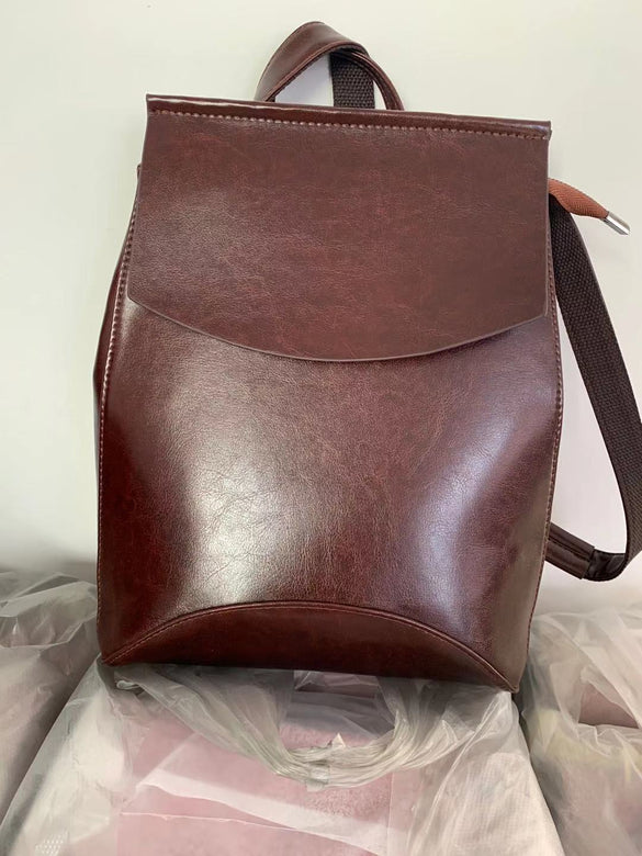 Minimalist Slim PU Leather Womens Backpack