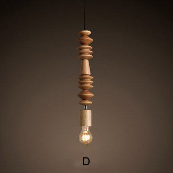 modern pendant light Retro style nature Oak wooden geometric beads pendant lamp string droplight hanging Light Fixture