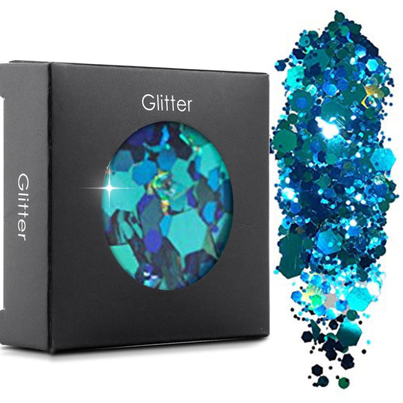 Cosmetic Glitter For Face, Body ,Hair - Chunky Silver Holographic Glitter Mix Essential Festival and Rave Beauty Makeup Glitter