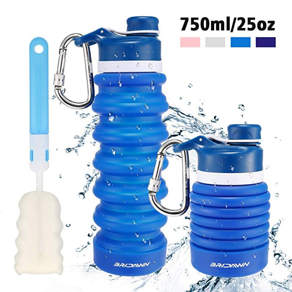 Bridawn Collapsible Folding Foldable Water Bottle Travel Leak Proof Foldable Portable 25oz Folding Bottle For Water Camping