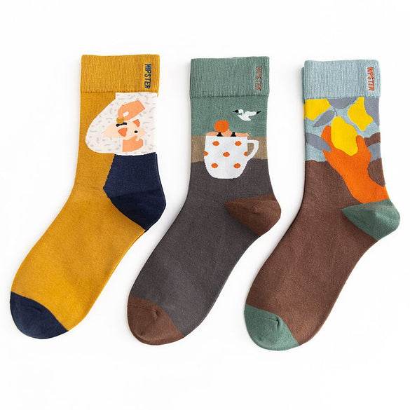 Unisex Painting Style Women Socks 100 Cotton Harajuku Colorful Kawaii  Full Socks Women1 Pair  Streetwear Size 35-43
