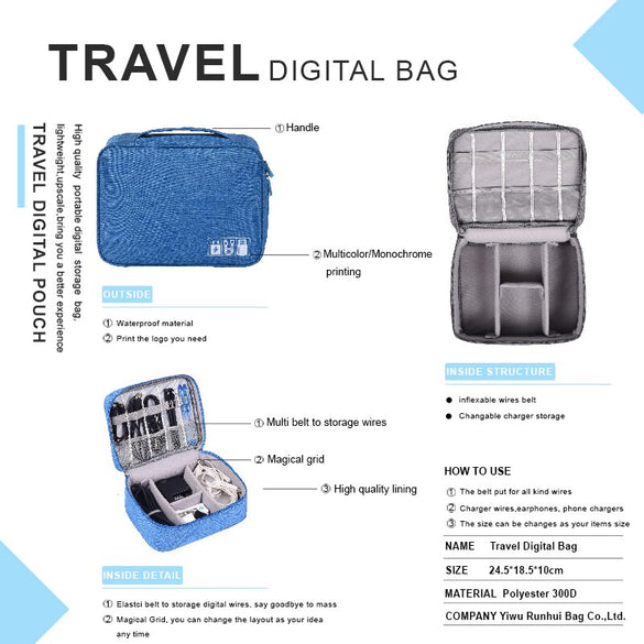 Portable Digital Storage Bags Organizer USB Gadgets Cables Wires Charger Power Battery Zipper Cosmetic Bag Case Accessories Item