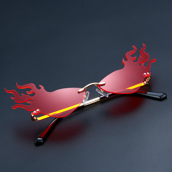 2020 Fashion Fire Flame Sunglasses Women Men Rimless Narrow Sun Glasses UV 400 Trending Wave Cool Outdoor Hiking Accessories
