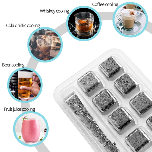 Stainless Steel Ice Cubes, Reusable Chilling Stones for Whiskey Wine, Keep Your Drink Cold Longer, SGS Test Pass