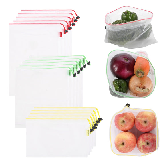 15 Pieces Reusable Mesh Produce Bag Eco Friendly Veggies Fruit Shopping Bag Lightweight and See-Through Grocery Storage Bag