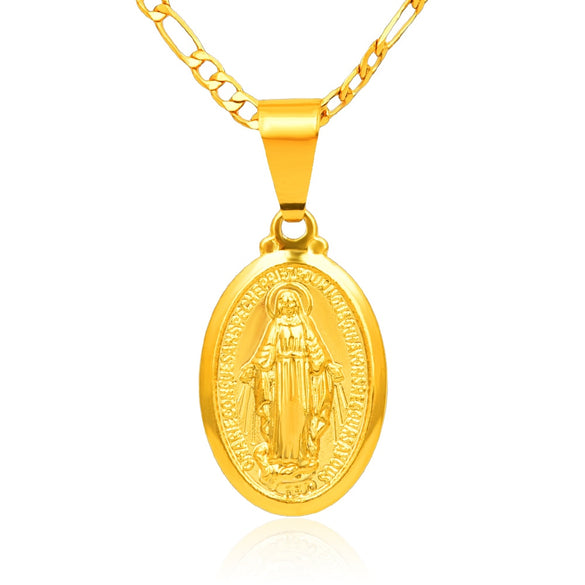 Hot Sale Men Women Yellow Gold Color Catholic Religious Virgin Mary Pendant Necklace Jewelry