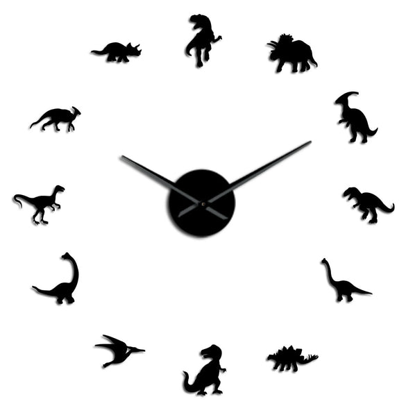 Jurassic Dinosaurs Wall Art T-Rex DIY Large Wall Clock Kids Room Decoration Giant Frameless Wall Clock Dino Modern Clock Watch