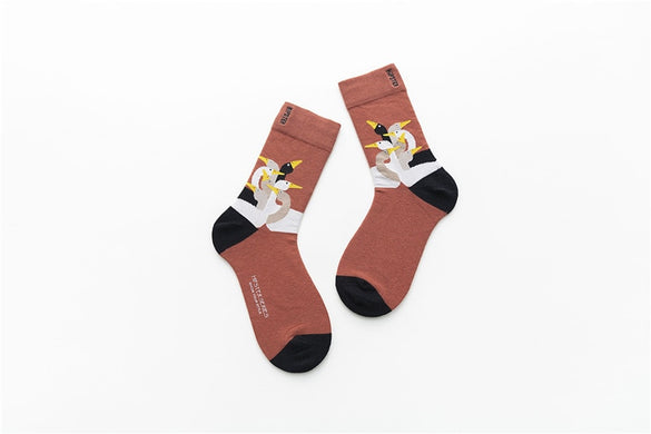 Unisex Painting Style Women Socks 100 Cotton Harajuku Colorful Kawaii  Full Socks Women1 Pair  Streetwear Size 35-43