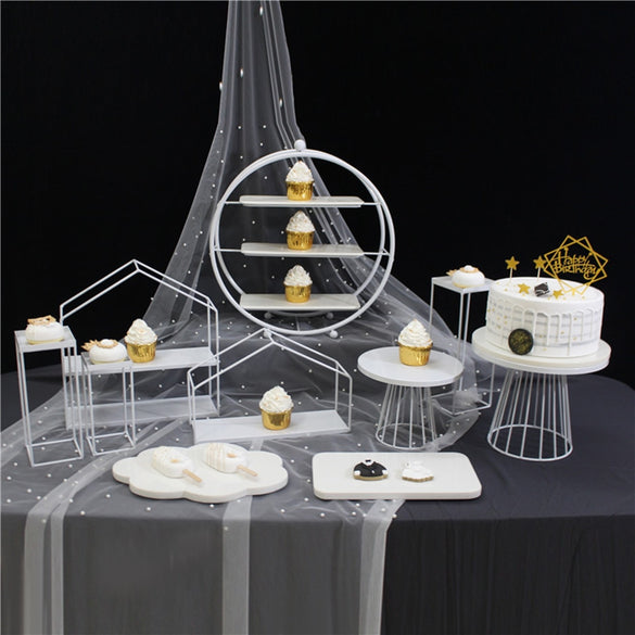 Transhome 1pcs White Cake Stand Metal Dessert Table Cake Tray Christmas Birthday Party Macaron Cupcake Rack Stand For Wedding