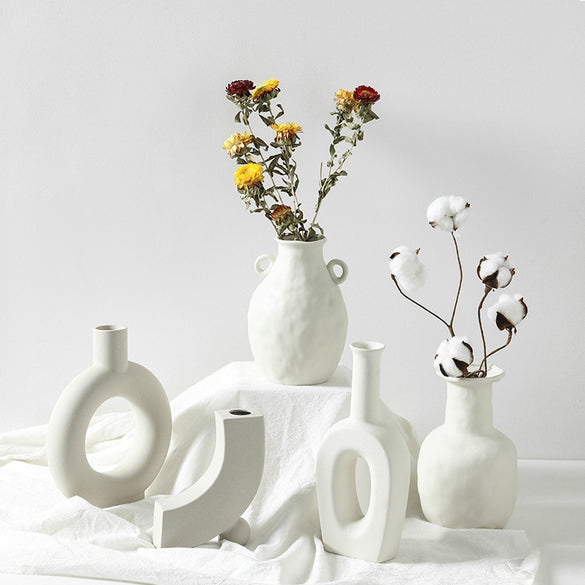 Home Decoration Vase Nordic Style Ceramic Vase And flower Pot White SSmall flower Pot Home Decoration Large Medium And Small Vas
