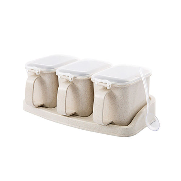 Container Dustproof Salt Cruet Home Condiment Lid Base Seasoning Box Set Storage Wheat Straw Jar Kitchen Tool