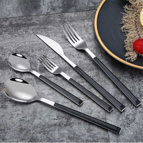 Imitation Wood Handle Stainless Steel Cutlery Steak Cutlery Hotel Dinner Imitation Marble Pattern Fork Spoon Cutlery Set
