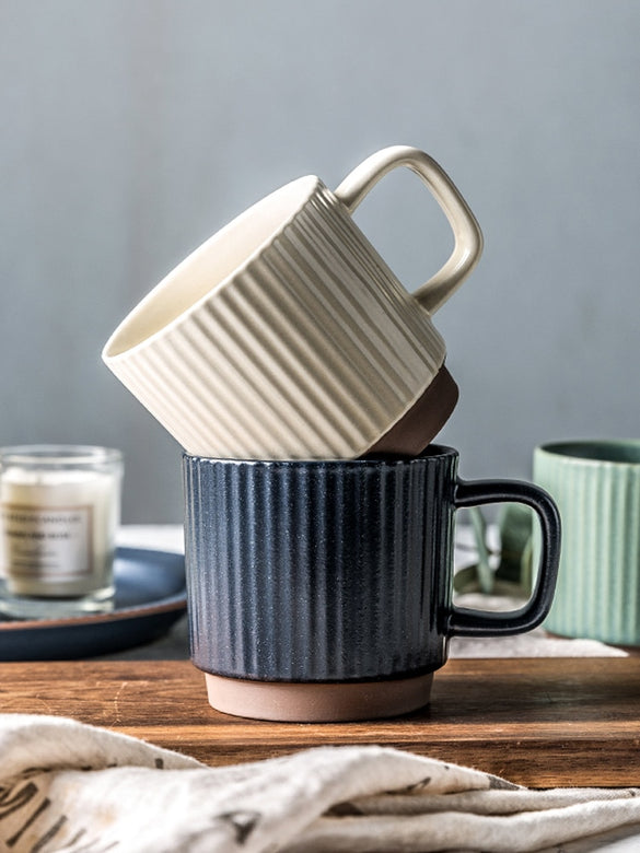 Nordic Vintage Coffee Cup Set with Handle Creative Textured European Tea Cups Porcelain Xicara Porcelana Home Drinkware LL50CC