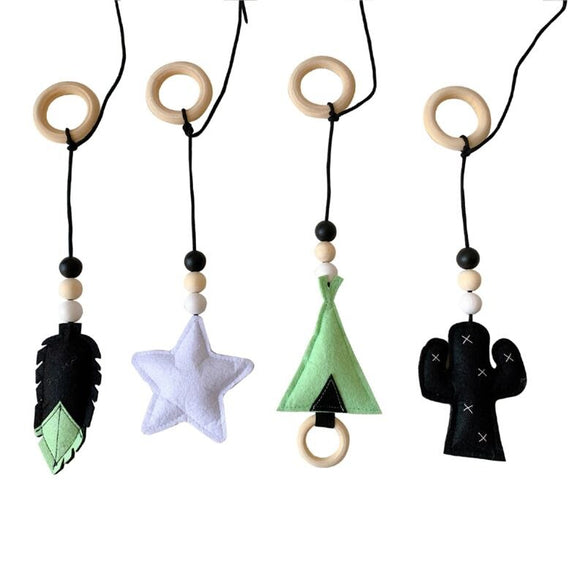 4Pcs/set Solid Wood Fitness Rack Pendant Children Room Decoration Infants Baby Gym Toy Hanging Ornaments