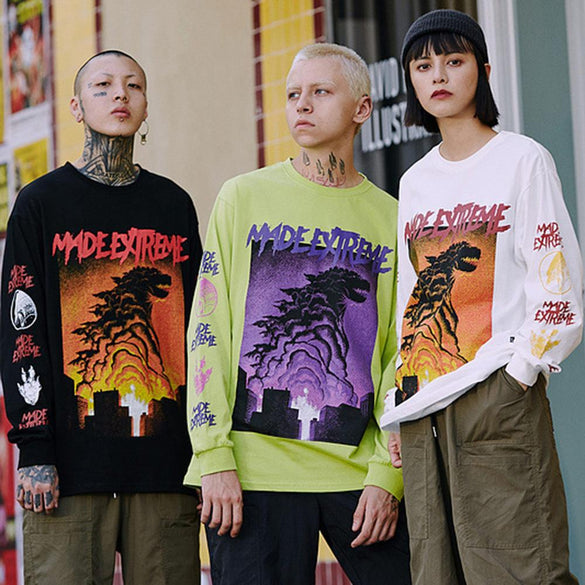 Aelfric 2019 Japan Style Tops Monster Printed T-shirt Women Summer Long Sleeve Hip Hop Cotton T Shirt Harajuku Streetwear Tshirt