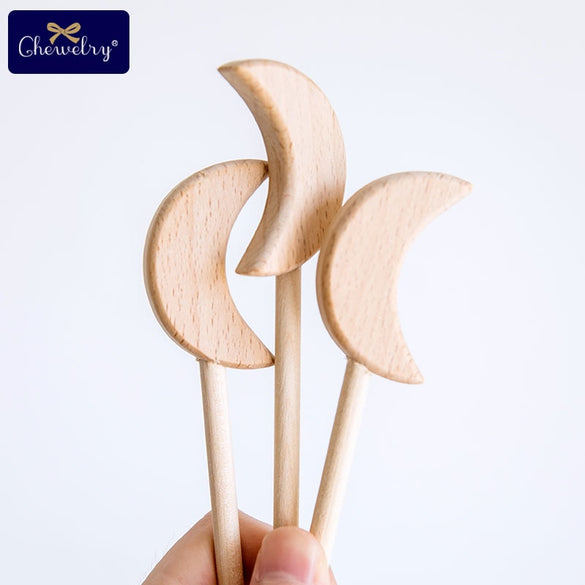 2PC Beech Wooden Star Blocks Moon Toys Custom logo DIY Baby Magic Sticks Rodent Waldorf Rodent Toy Play Gym Toys For Kids Goods