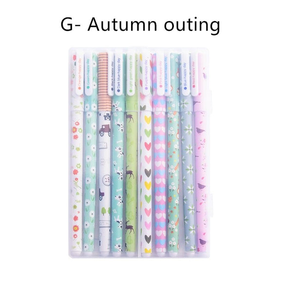 10pcs Multi Color Pen Set Ballpoint 0.5mm Gel Ink Pens for Writing Drawing Cute Animal Galaxy Flower School Student Gift A6230