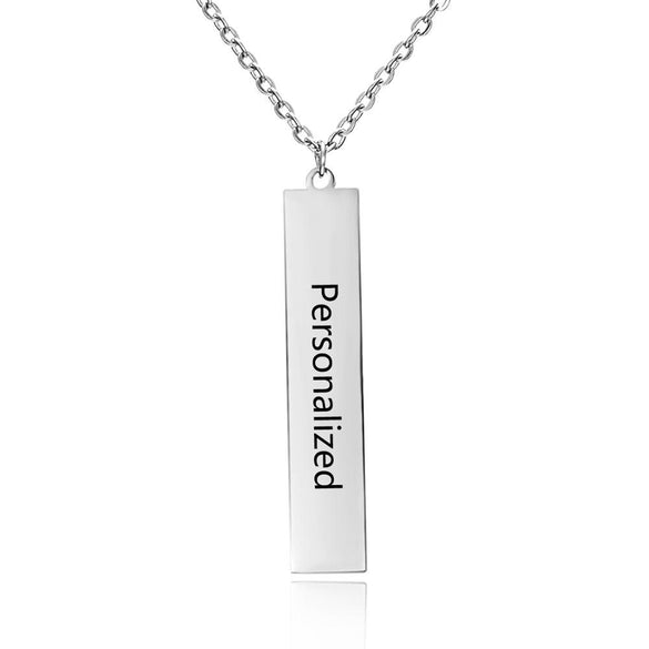 Rinhoo Four Sides Engraving Personalized Square Bar Custom Name Necklace Stainless Steel Pendant For Women/Men Birthday Gift