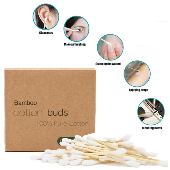 100/200/300pcs New Head Cotton Swab Bamboo Cotton Swab Wood Sticks Disposable Buds Cotton Nose Ears Cleaning Tool