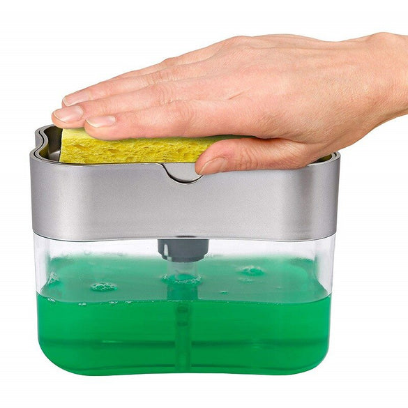 Creative Soap Dispenser with Spong 2-in-1 Manual Press Liquid Soap Dispenser Soap Pump Sponge Caddy Kitchen Cleaning Tools