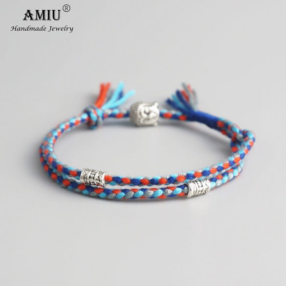 AMIU Tibetan Buddhist Lucky Woven Amulet Tibet Cord Bracelets & Bangles For Women Men Handmade Rope Buddha Anklet Bracelet