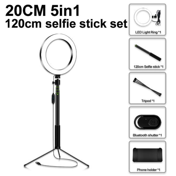 Photography Dimmable LED Selfie Ring Light Youtube Video Live 3500-5500k Photo Studio Light With Phone Holder USB Plug Tripod