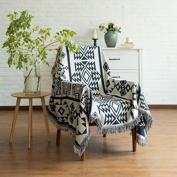 Blankets Bohemian Geometric Pattern Thread Blanket Sofa Decorative Throws Blanket on Sofa/Bed/Plane Knit Blanket with Tassel
