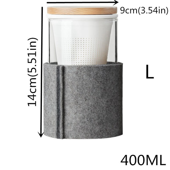 300ML Creative Borosilica Glass Tea Infuser Cups Teacup Mugs Water Separation With Ceramics Filter Felt Pad Wooden Lid Household